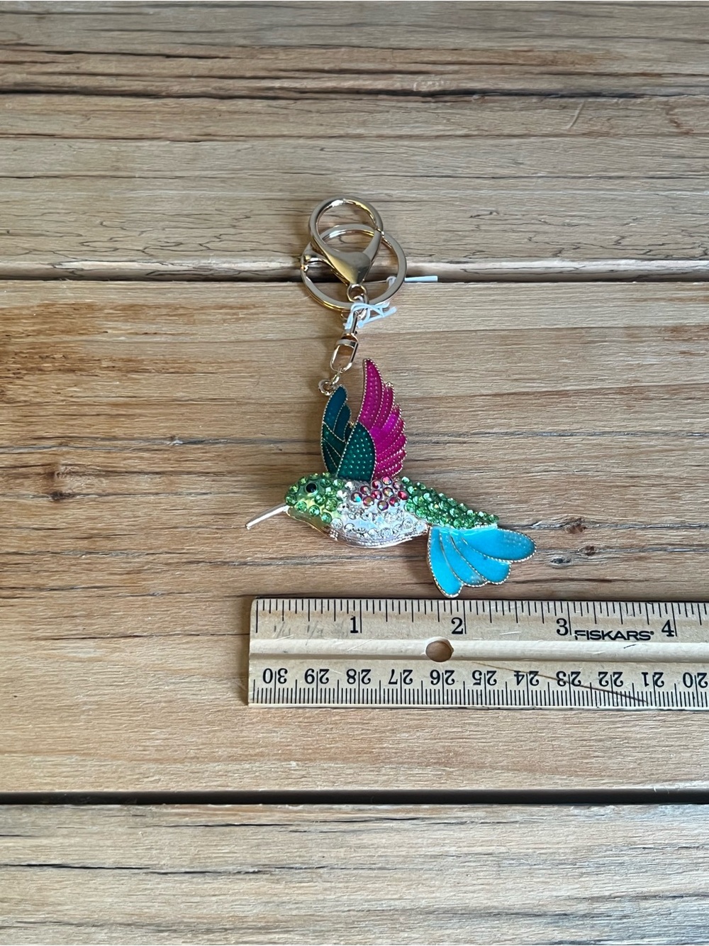 Multicolor Rhinestoned Hummingbird Bag Charm/Keyring - Gold Hardware - Picture 5 of 6